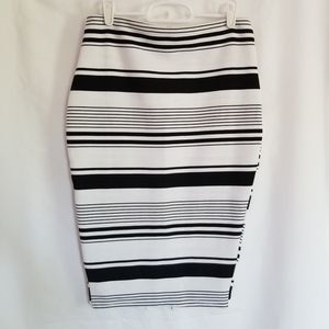Pure Hype Black White Striped Stretch Pencil Skirt Back Zipper & Slit Size Small